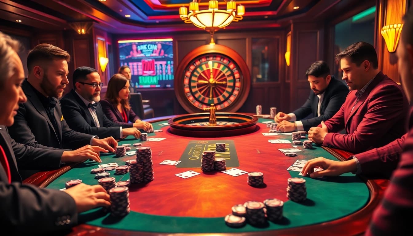 Players experiencing high-stakes poker with ok8386 casino details amidst luxury and excitement.