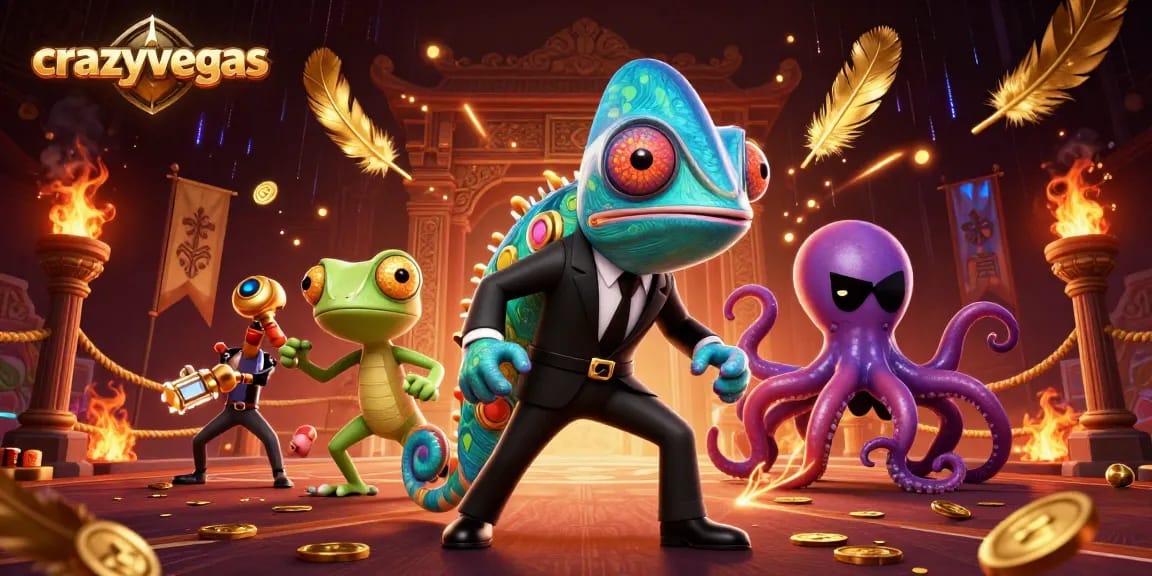Experience gaming thrills at crazyvegas with vibrant 3D casino characters in action.