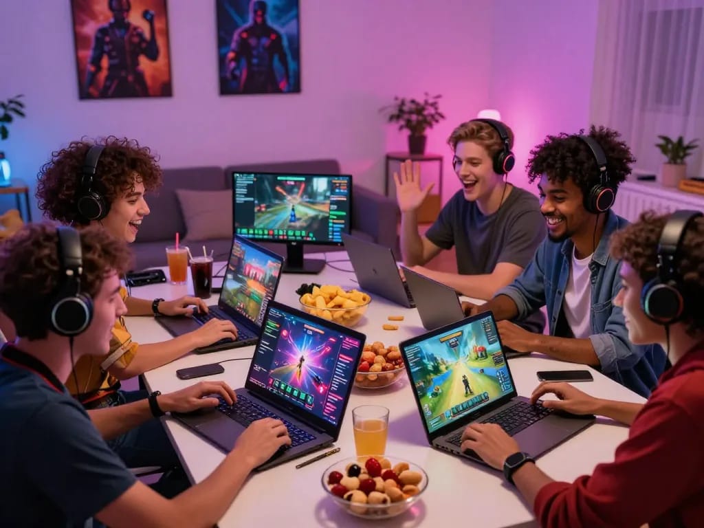 Exciting gaming session on Sunwin platform with friends enjoying thrilling games and a lively atmosphere.
