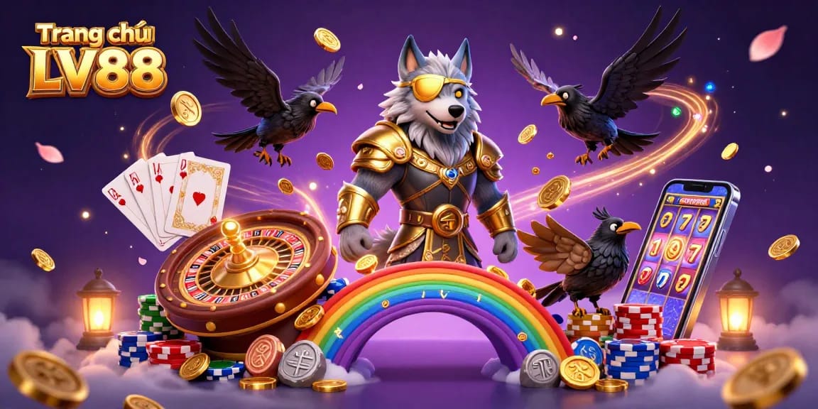 Engage with thrills at Trang chủ LV88 featuring a dynamic casino scene with Odin and golden ravens.