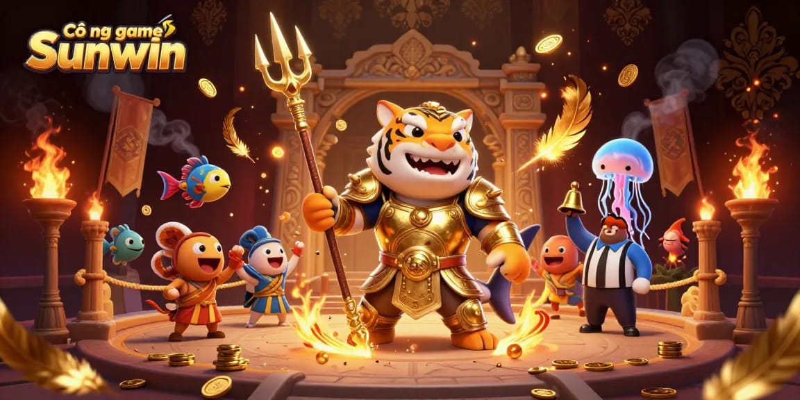 Cổng game Sunwin offers exhilarating underwater casino action featuring a fierce shark in gladiator armor.