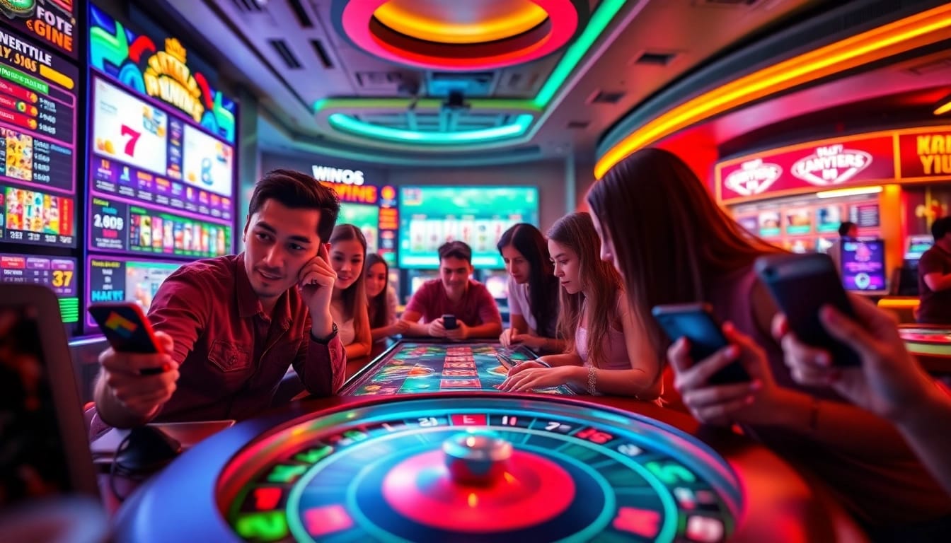 Experience the thrill of online gambling at winvn88.live with a vibrant virtual casino scene featuring diverse players.