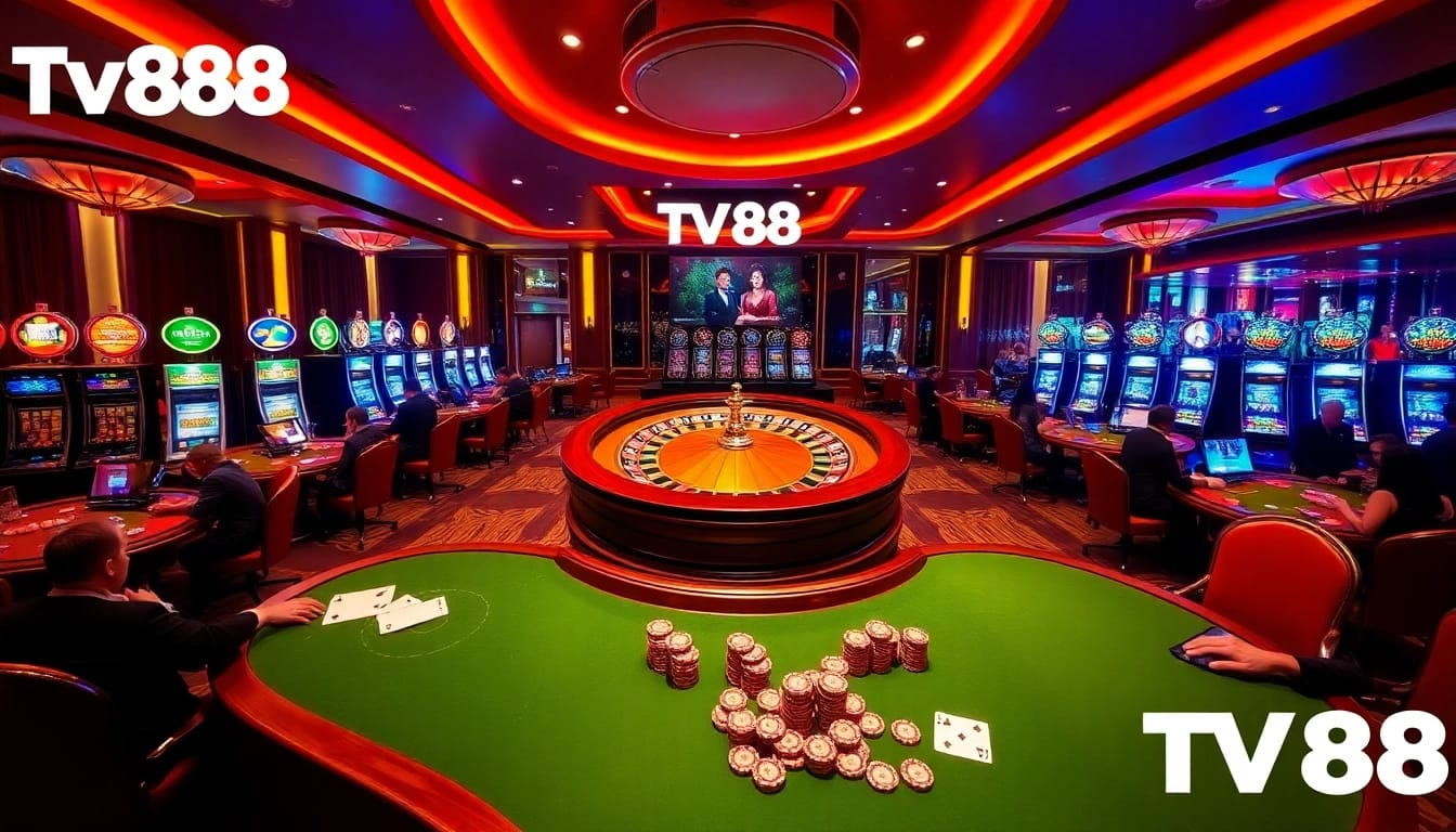 Experience the thrill of gambling with TV88 in a vibrant casino setting.