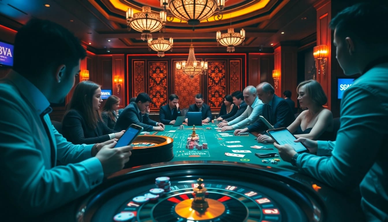 A thrilling poker scene with players at a casino table showcasing excitement and strategy at https://888vi.space/