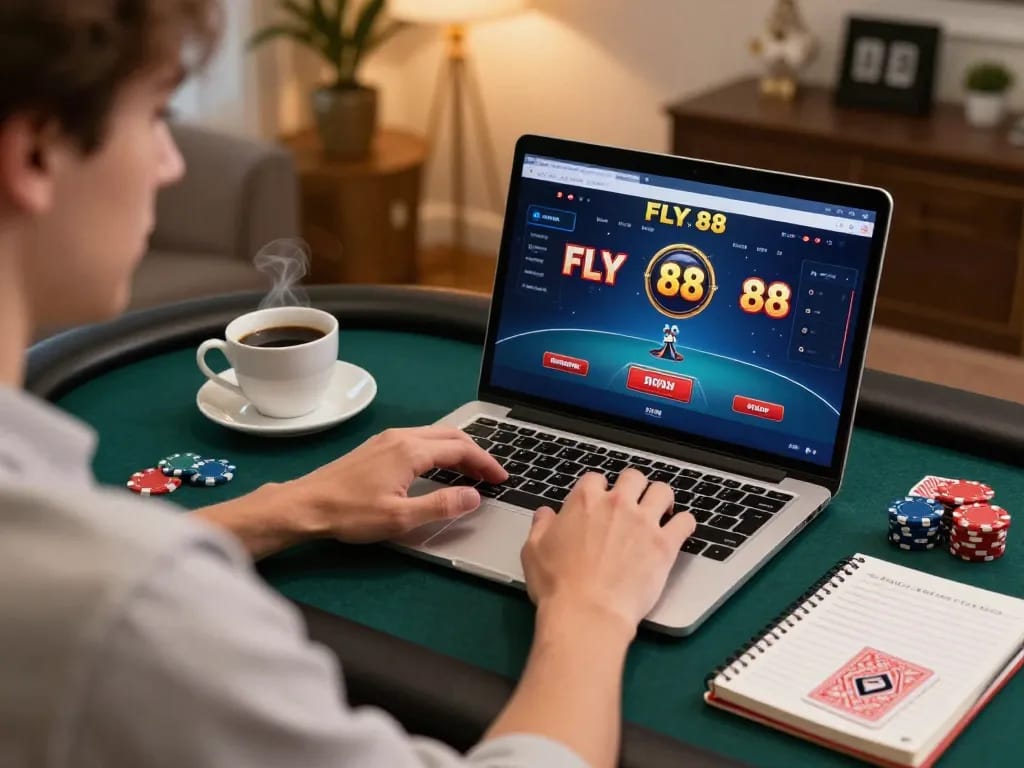 Engaging gameplay at FLY 88 poker online, showcasing a player strategizing with chips and cards
