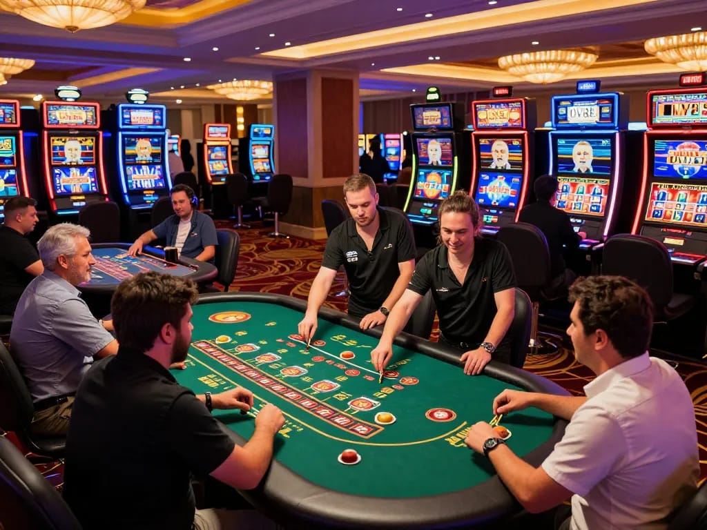 Players enjoying a vibrant casino experience at DV88, capturing thrilling moments of gameplay and excitement