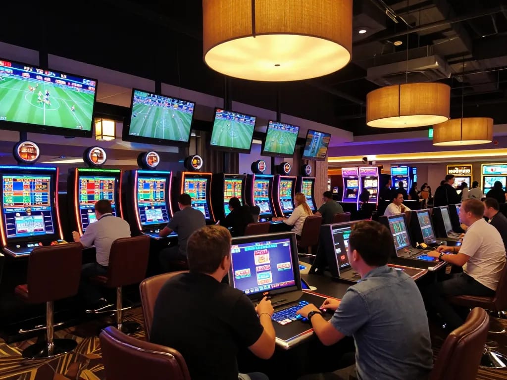 Tỷ lệ kèo nhà cái hôm nay shown on dynamic sports betting screens in a modern casino environment