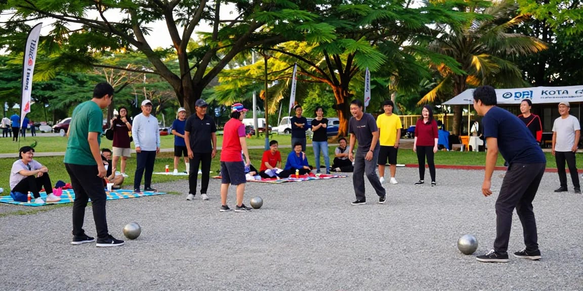 FOPI Kota Gorontalo community members playing petanque, showcasing vibrant outdoor sports engagement