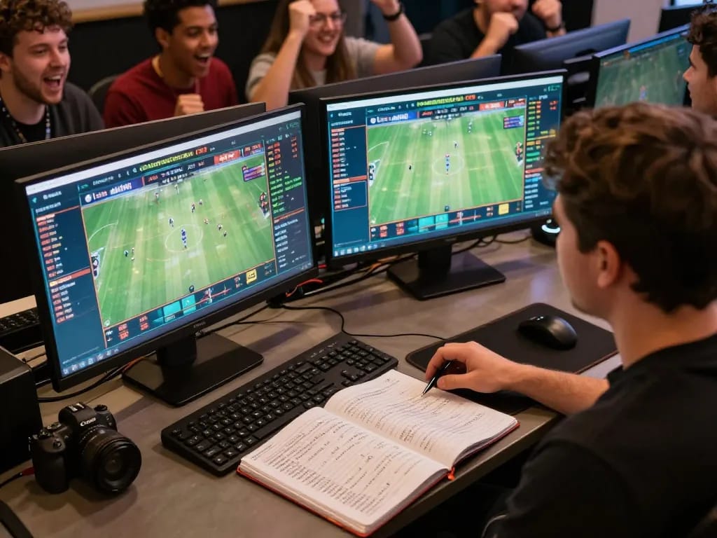 Engaged user placing sports bets on mb668 platform with multiple screens showing live games and stats