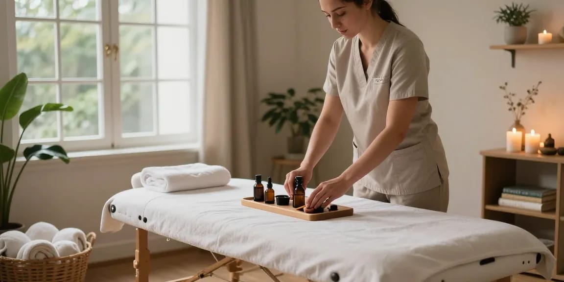 하남출장안마 professional massage therapy setup in a cozy wellness space.