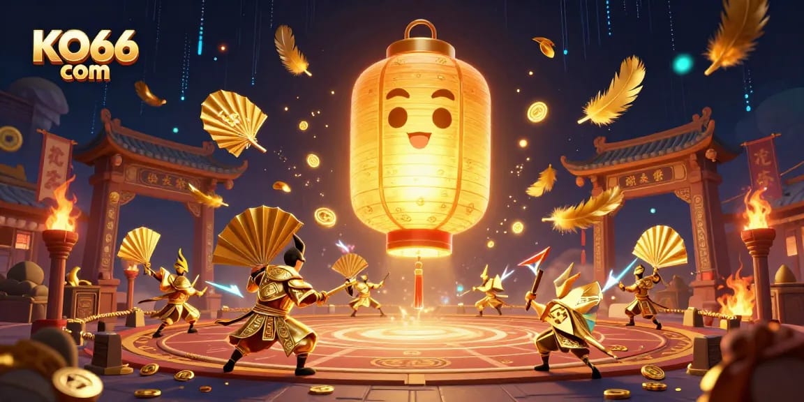 Spin and win at KO66 com with vibrant 3D casino scene featuring a golden lantern spirit.