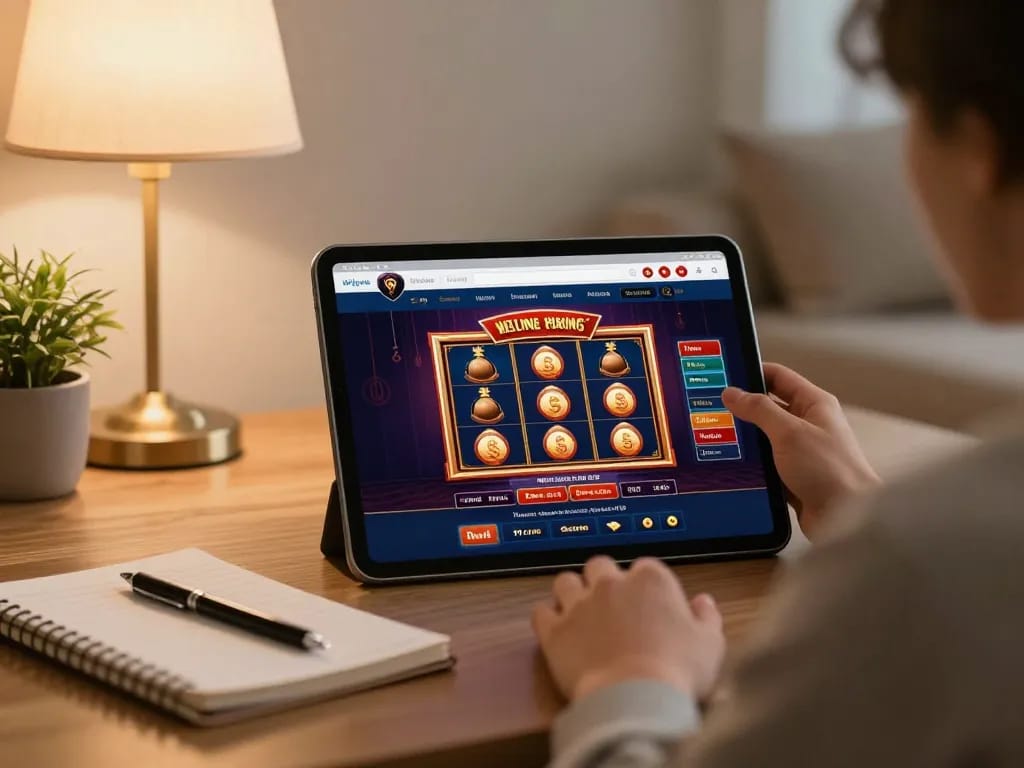 Play strategy for 99OK online casino slots in a cozy home setting with engaging visuals