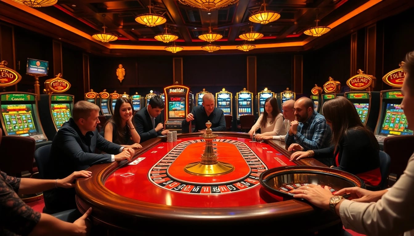 B52club gaming table with poker players engaged in high-stakes action and vibrant casino ambiance.