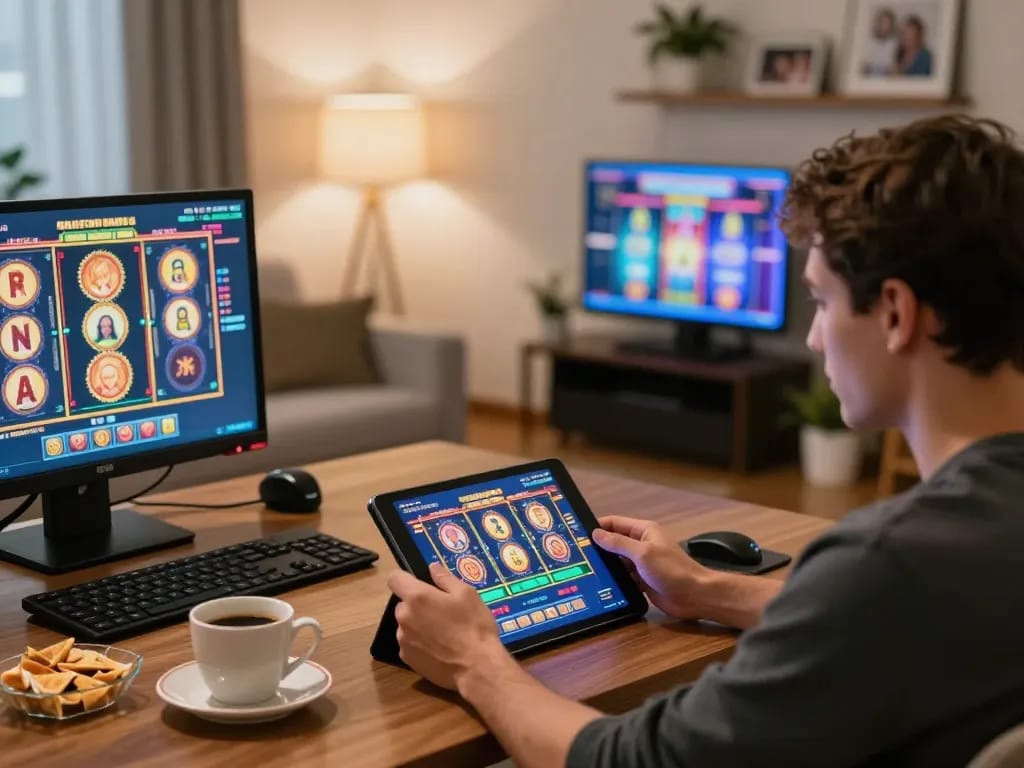 Engaging in Slot Malaysia online games from home with a cozy setup and focused gameplay.