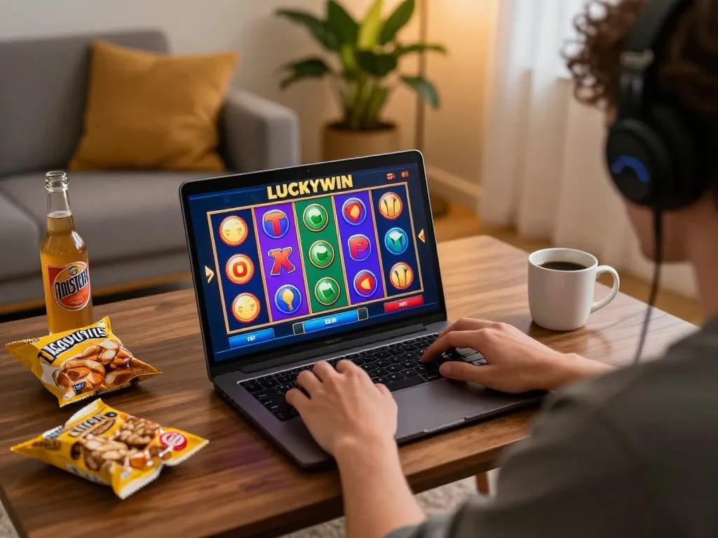 Engaging gameplay at LUCKYWIN casino with vibrant slot machine spins at home