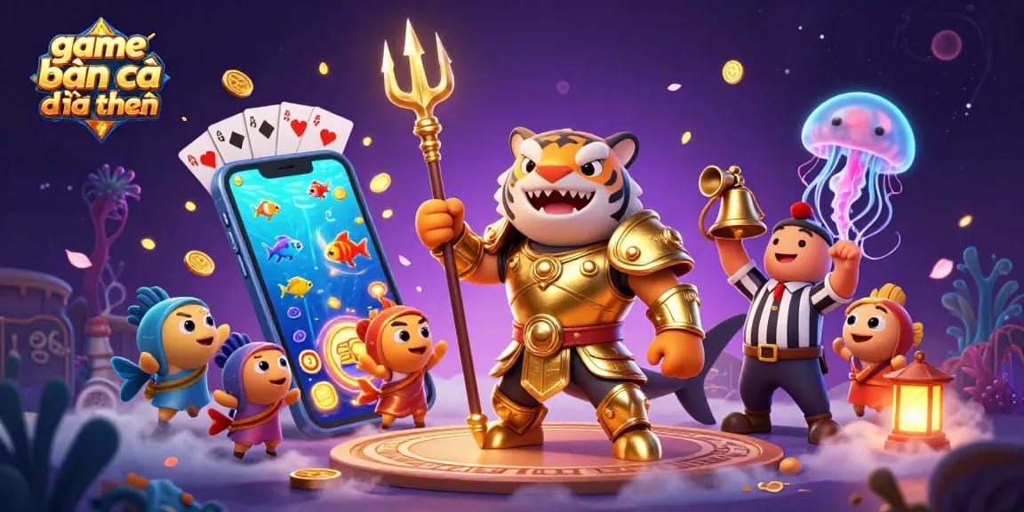 Immerse in the vibrant world of game bắn cá đổi thưởng with a dynamic underwater battle scene.
