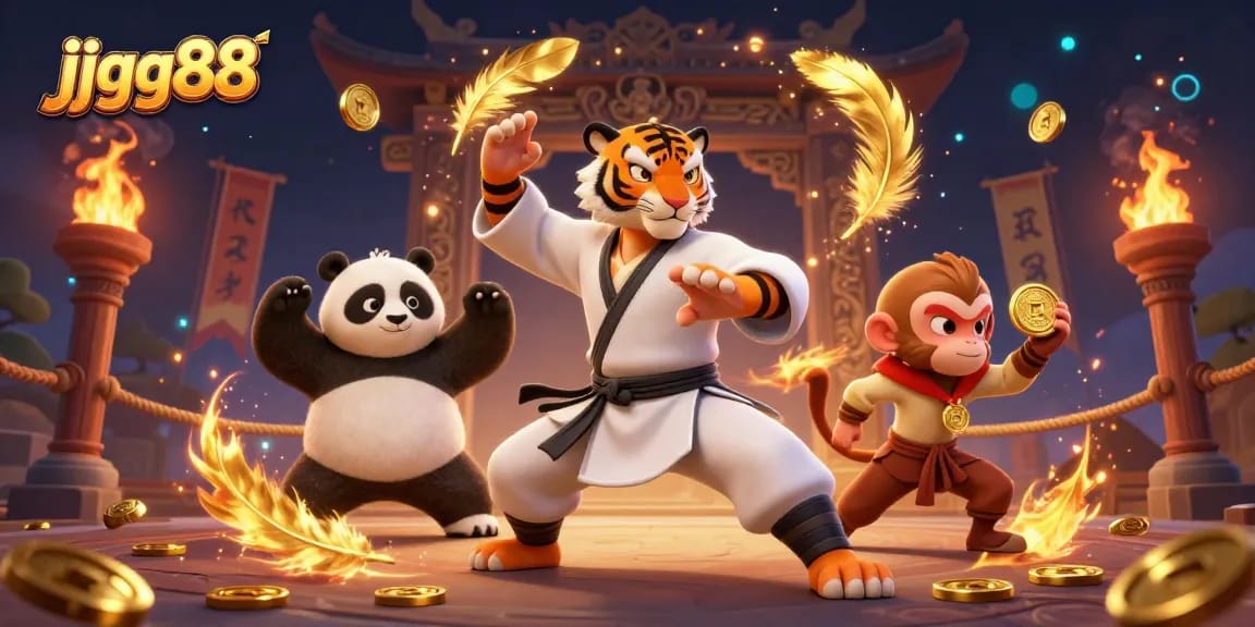 Engage in thrilling gaming adventures with jjgg88 featuring a kung fu tiger master and playful panda.