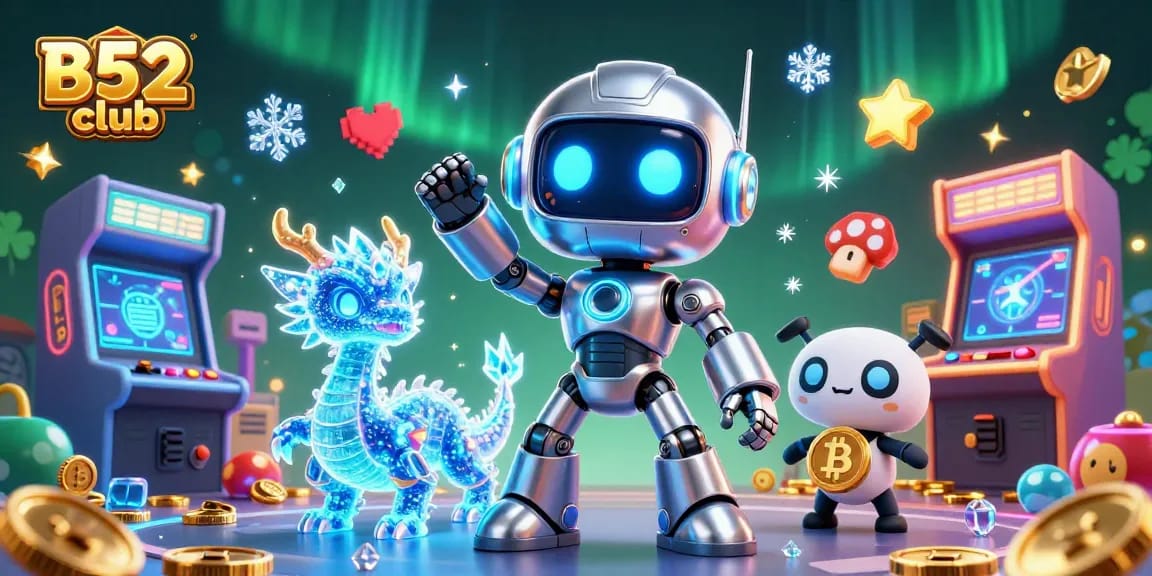 Play exciting games at B52 club in a vibrant digital casino world with colorful 3D elements.