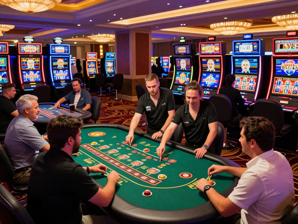 Players enjoying a vibrant casino experience at DV88, capturing thrilling moments of gameplay and excitement