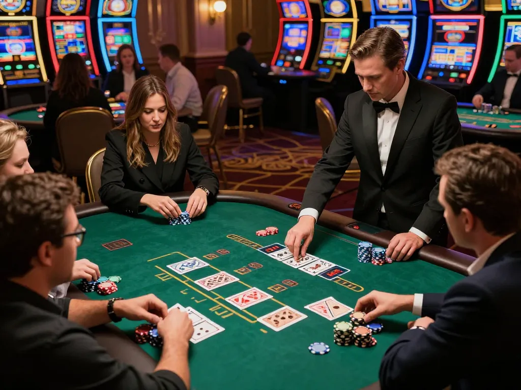 KK55 players engaged in an intense blackjack game, capturing strategies and excitement.