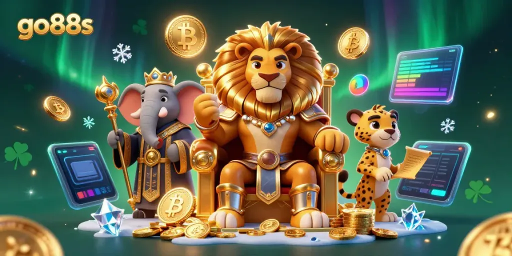 Experience thrilling gaming moments with go88s in a dynamic 3D illustration featuring casino royalty.