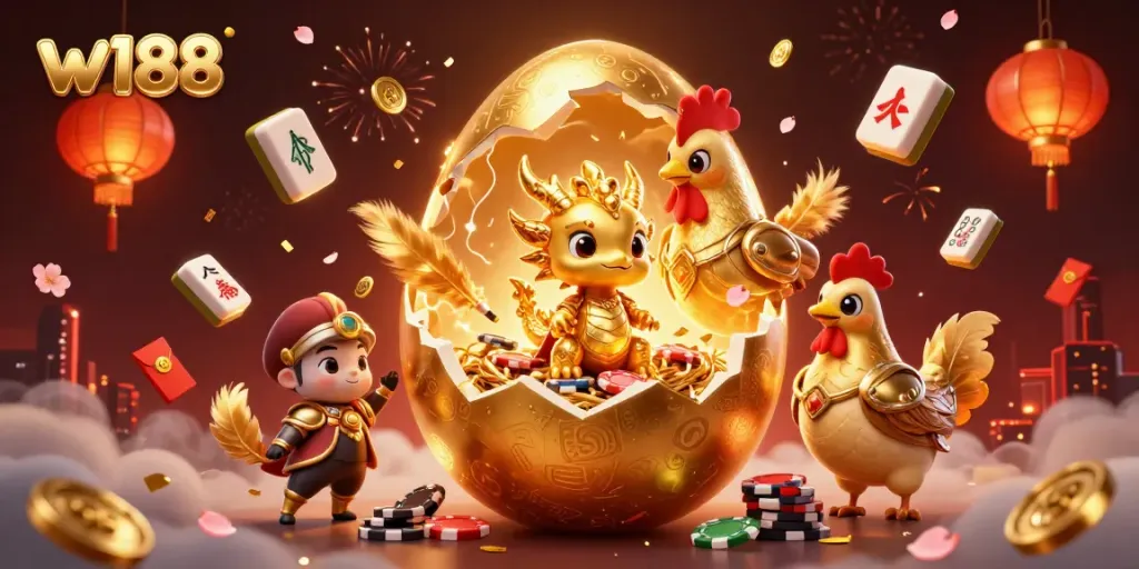 Experience thrilling gaming adventures at w188 with vibrant casino elements and golden dragon surprises.