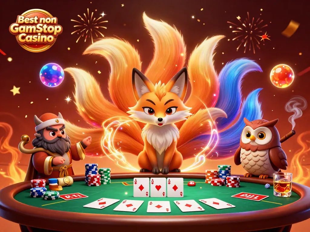 Experience the illuminated realm of the Best non Gamstop Casino with enchanting characters and vibrant casino elements.