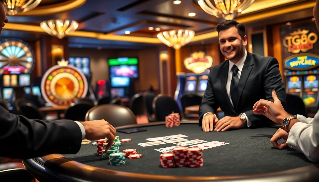 Play poker at TG88's luxurious casino table with vibrant chips and cards.