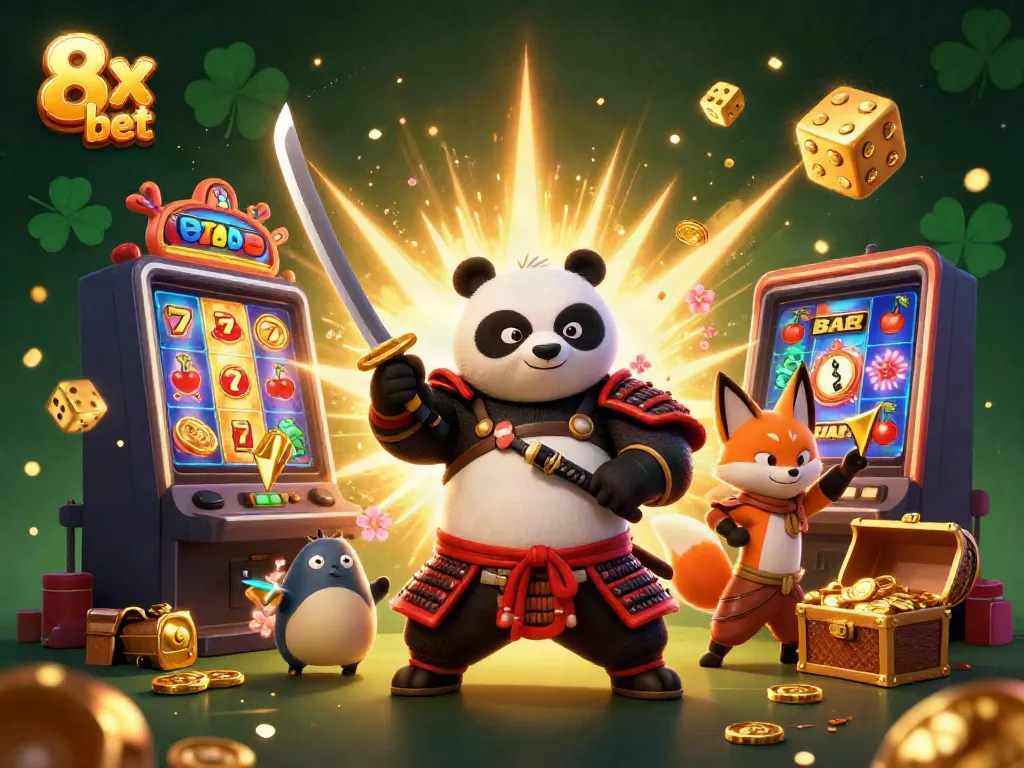 Experience the thrilling action of 8x bet with vibrant casino adventure featuring samurai panda and ninja fox.