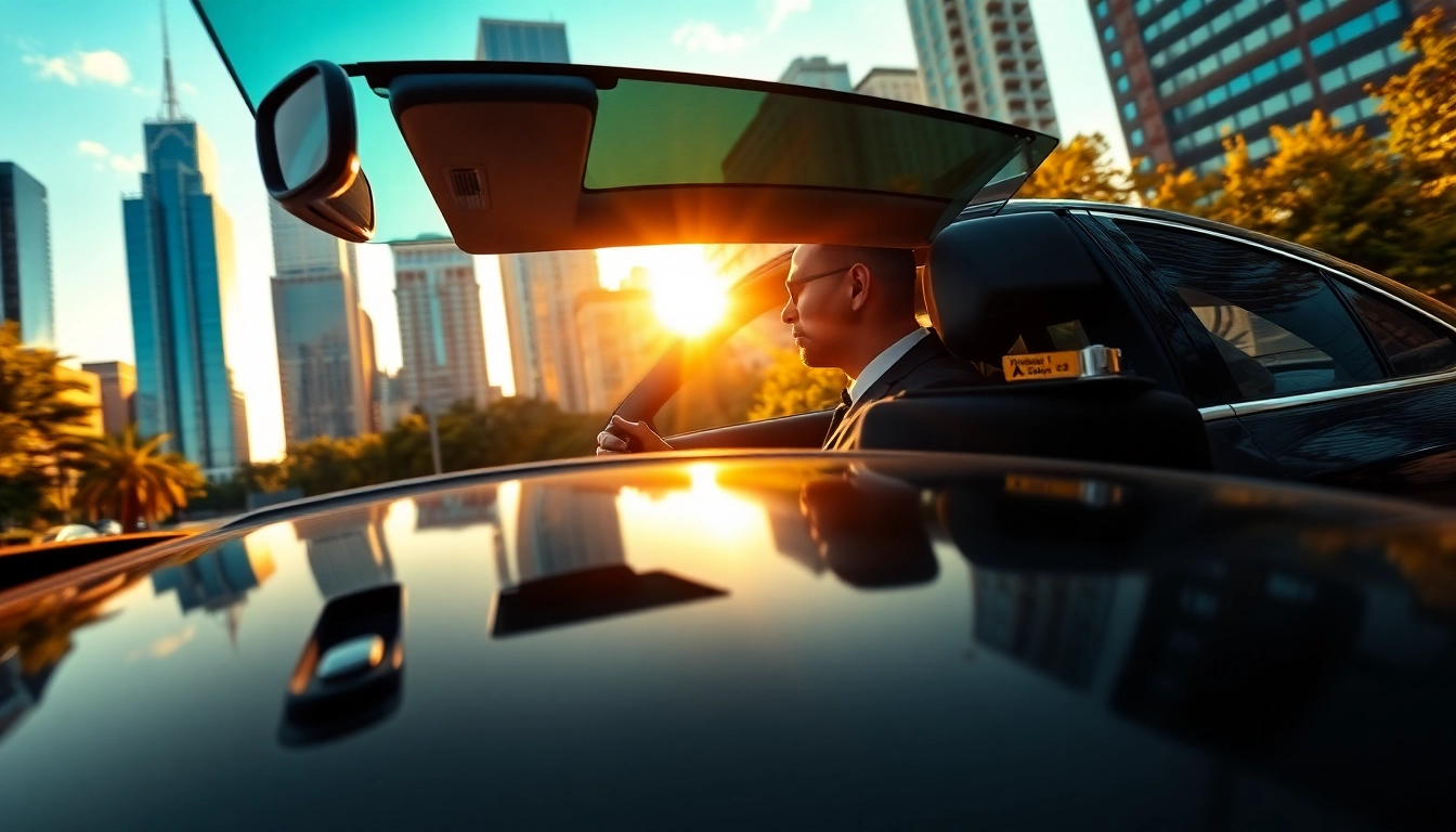 Hiring chauffeur services near me for a luxurious ride in an urban setting.