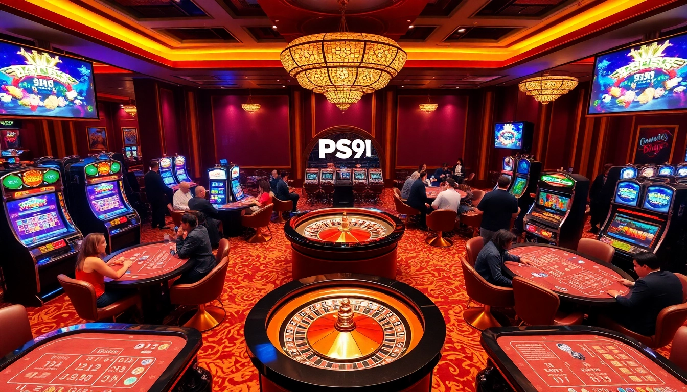 Experience the excitement of gambling at PS99 with lively casino tables and slot machines.