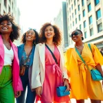 Diverse women showcasing stunning outfits in the latest Women Fashion trends in a vibrant urban setting.