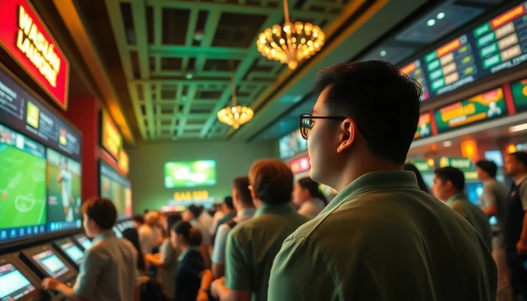 Experience exhilarating sports betting at Nhà Cái SV88 with enthusiastic players and vibrant screens.