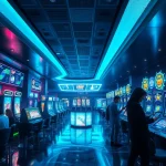 Experience new technology in a futuristic casino setting with digital interactions.
