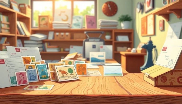 Discover affordable large letter stamps at a charming post office setup, perfect for your mailing needs.