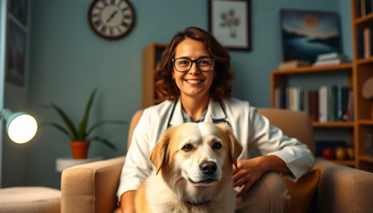 Psychologist with a dog Sydney providing a comforting therapy session in a welcoming environment.