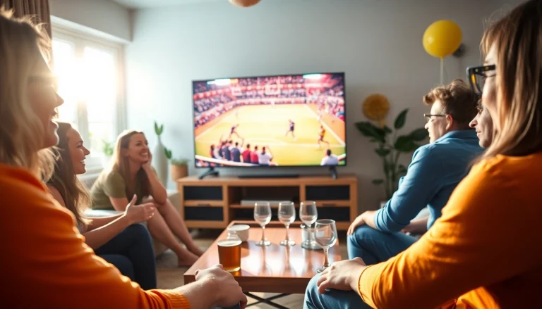 Watch friends enjoying a game on an iron tv screen during a lively gathering.