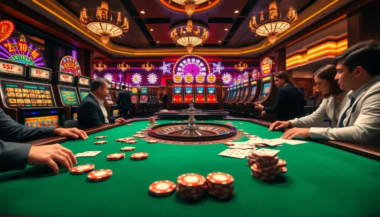 Engage with high-stakes excitement at ok8386.com with vibrant poker chips and casino tables.