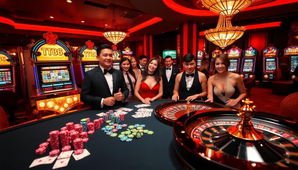 Experience thrilling gameplay at TT88 with poker chips and roulette, showcasing high-stakes excitement.