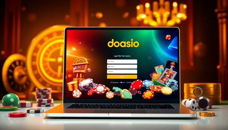 Login interface of doaslot featuring vibrant casino elements and a luxurious online atmosphere.