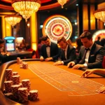 Engaged players enjoy a thrilling GO8 baccarat game amidst vibrant casino lights and luxury decor.
