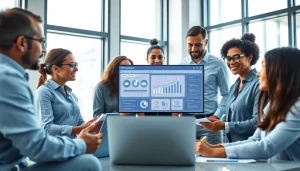 Logo destek enhancing business collaboration with ERP software solutions in a modern office.