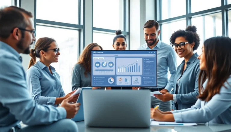 Logo destek enhancing business collaboration with ERP software solutions in a modern office.