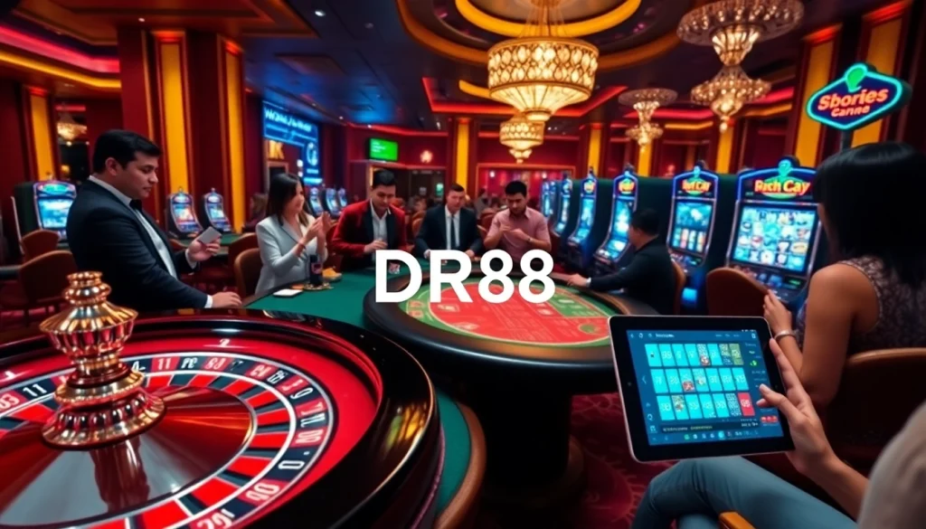 Experience high-stakes gaming at DR88's luxurious casino tables and dynamic online interfaces.