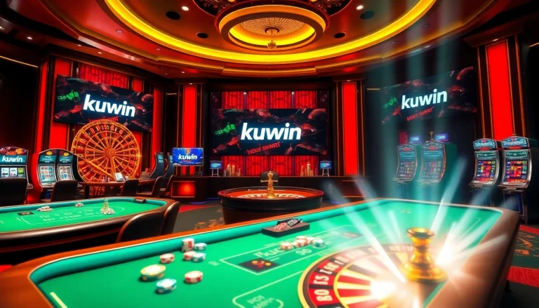 Kuwin boasts an exciting online gaming atmosphere with vibrant casino tables and engaging slot machines.