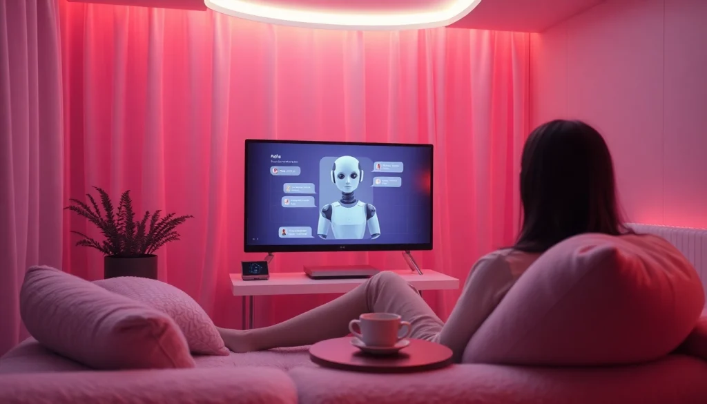 Engage in free ai sex chat with a friendly AI character in a cozy, stylish room setting.