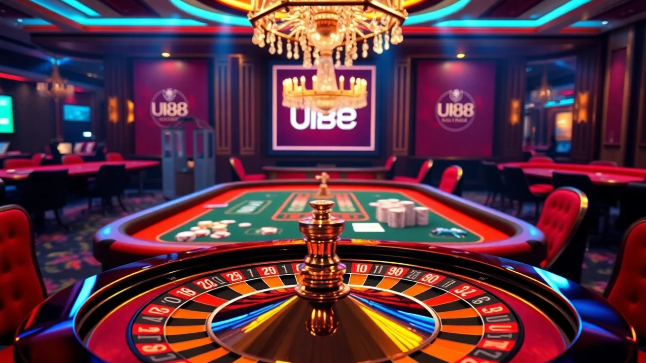 Exciting UU88 poker table set for a game with vibrant chips and cards.