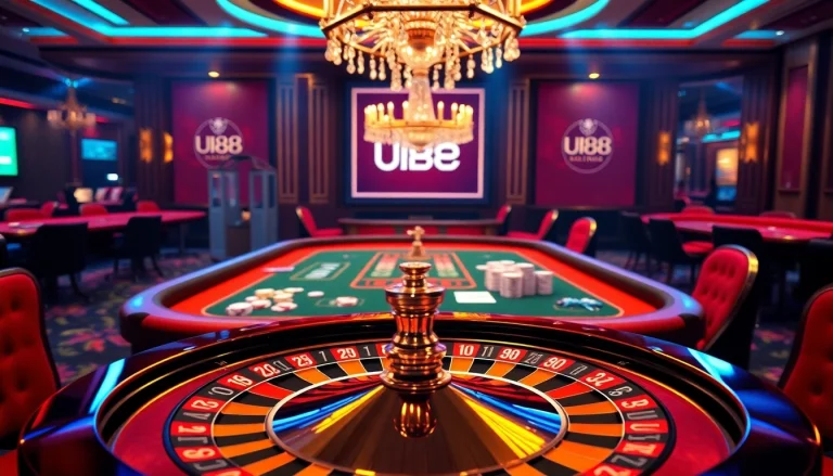 Exciting UU88 poker table set for a game with vibrant chips and cards.