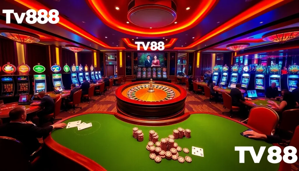 Experience the thrill of gambling with TV88 in a vibrant casino setting.