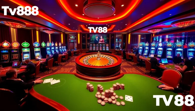 Experience the thrill of gambling with TV88 in a vibrant casino setting.
